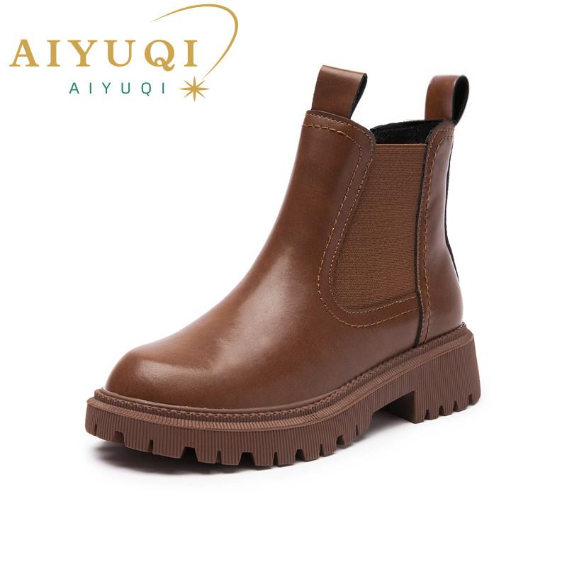 Fashion AIYUQI Women's Chelsea Boots Genuine Leather New Autumn Winter Fashion Women's Ankle Boots Retro Winter Boots Ladies WHSLE MTO