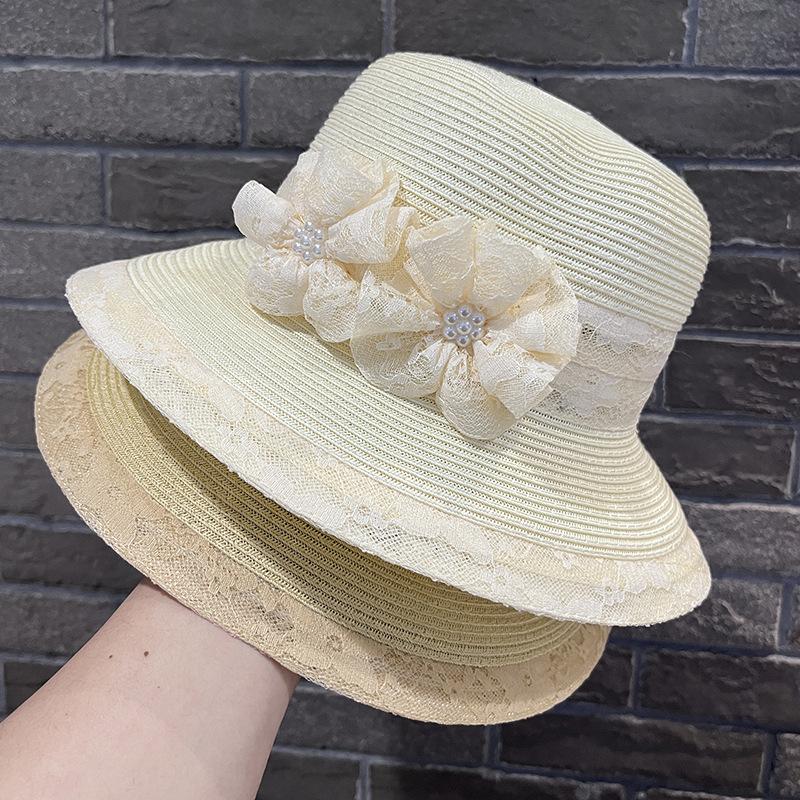 Sweet flower straw hat children summer seaside vacation sunscreen sunshade beach hat show face small versatile pot hat