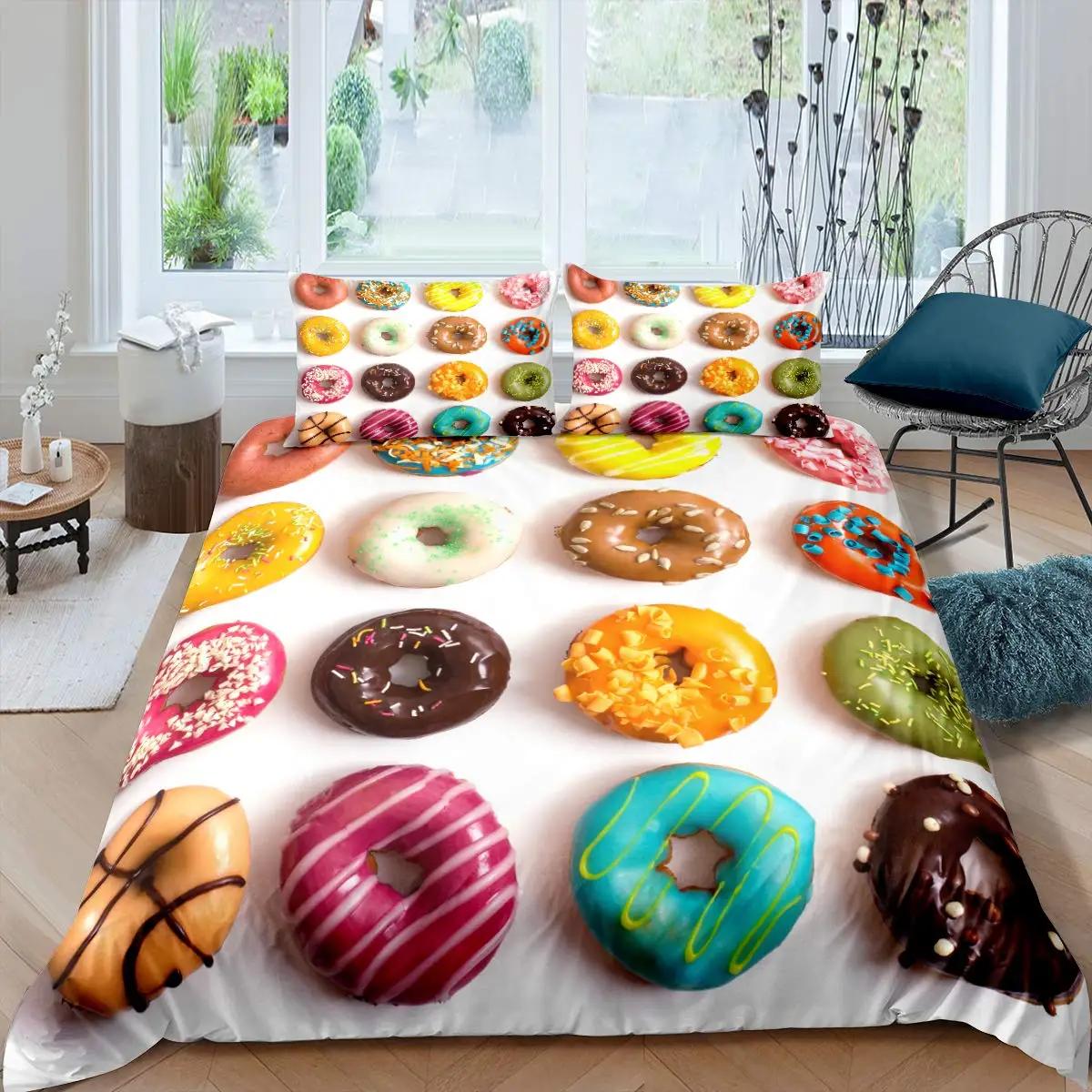

Comforter 3D Chocolate Dessert Bed Food Candy Donut Cake Comforter With For Kids Children Bed Comforter (quilt)-EU Single(135*200cm)3pcs