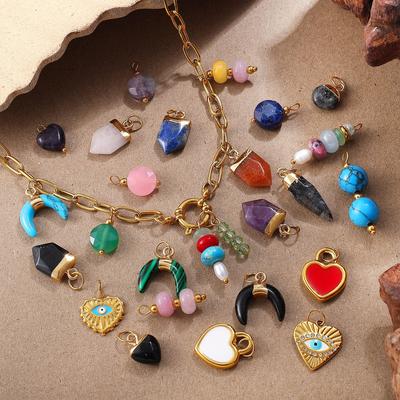 Beach Ocean Resort Diy Colored Natural Stone Love Pendant Accessories Gold Plated Jewelry Pendant