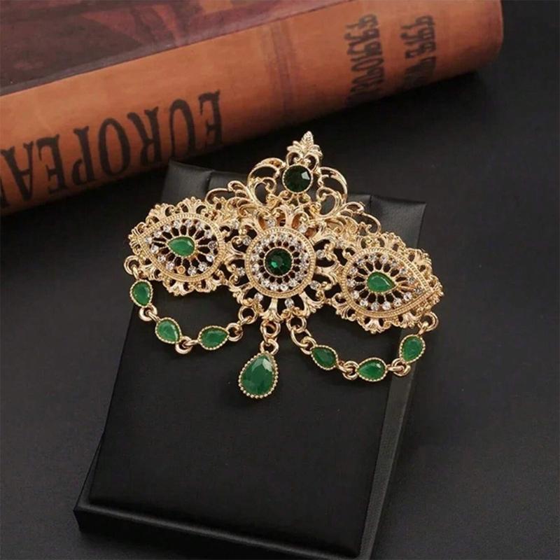 Crystals Arabic Brooch Featuring Hollow Out Tassels Designs For Women Bridal Caftan Pin