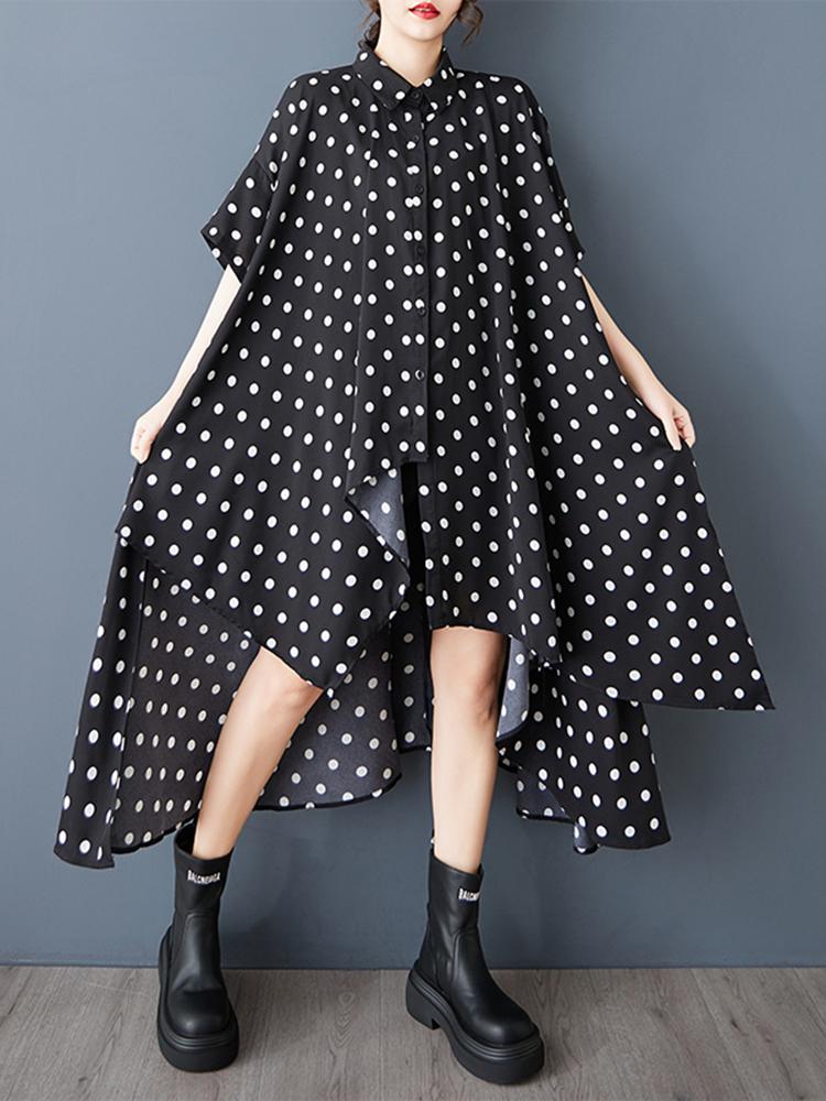 XITAO Polka Dot Irregular Lapel Dress GYX1544
