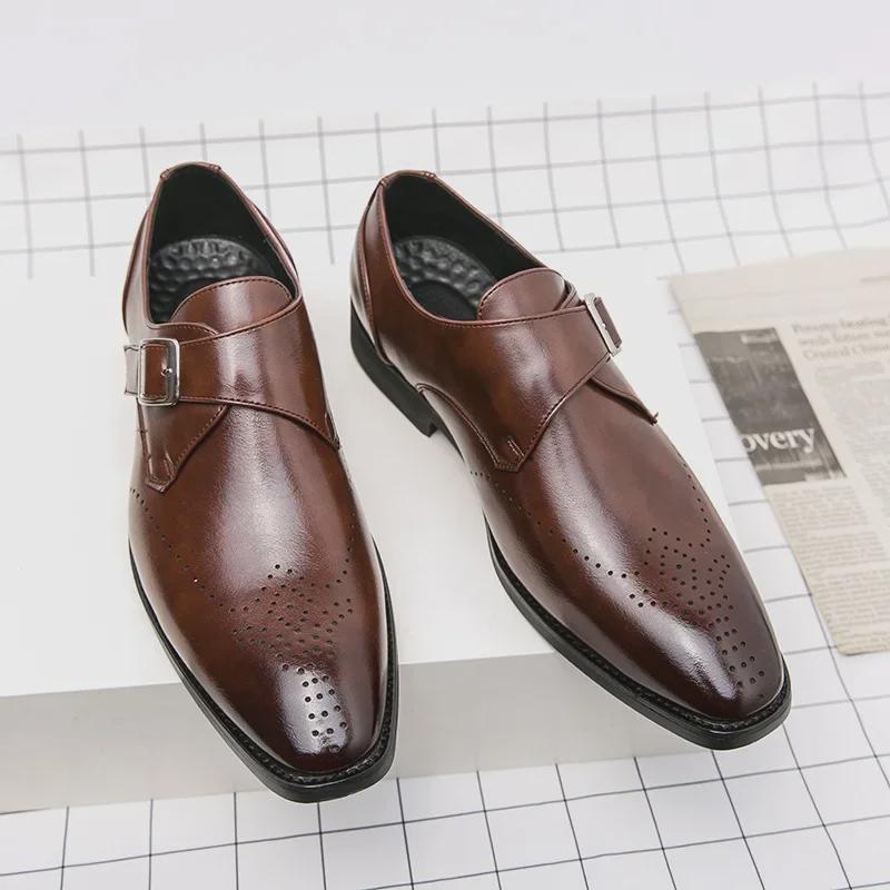 Pánské XL nazouvací kožené boty Brogue – hranatá špička, ležérní britský styl na jaro a podzim