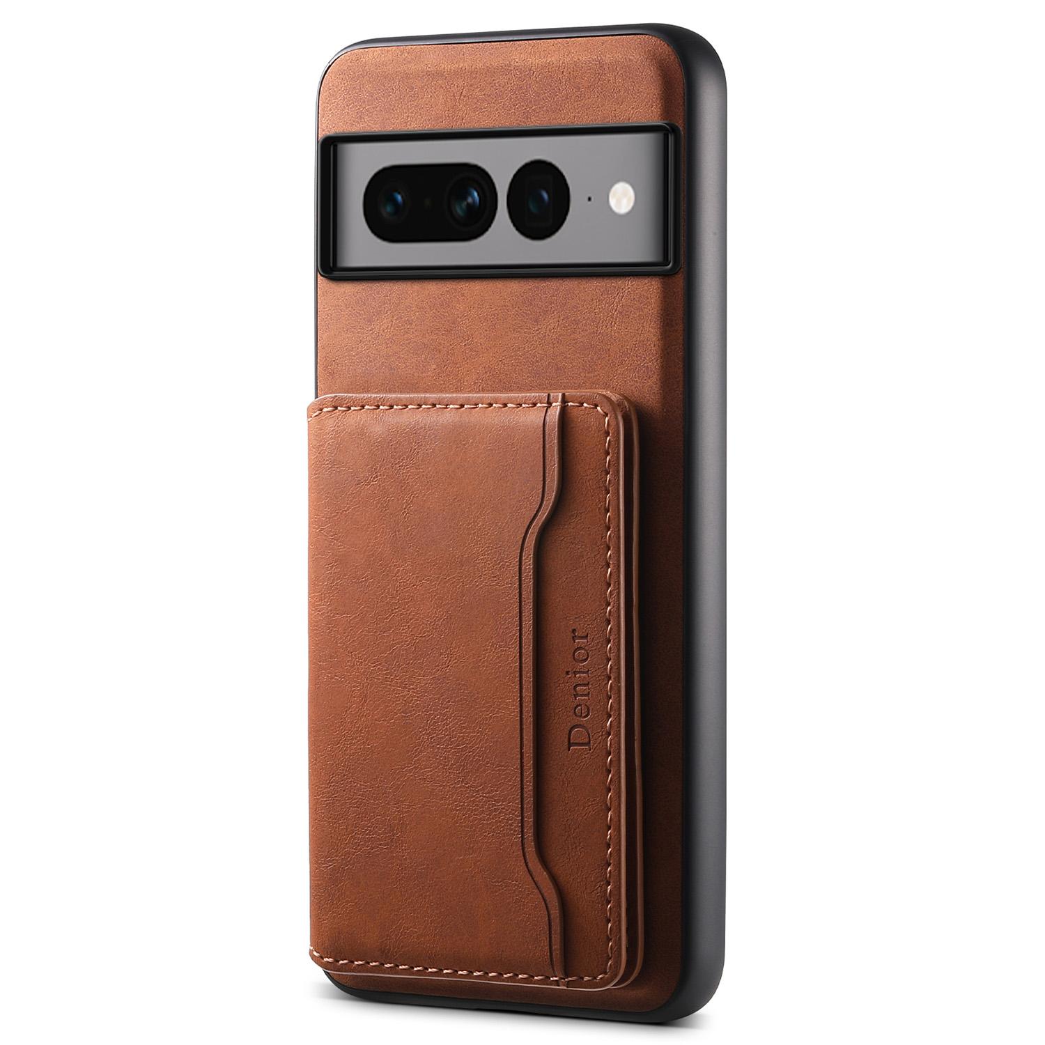 

DENIOR D13 For Google Pixel 7 Pro 5G Case Compatible with MagSafe Leather Back Cover Kickstand Card Holder Brown