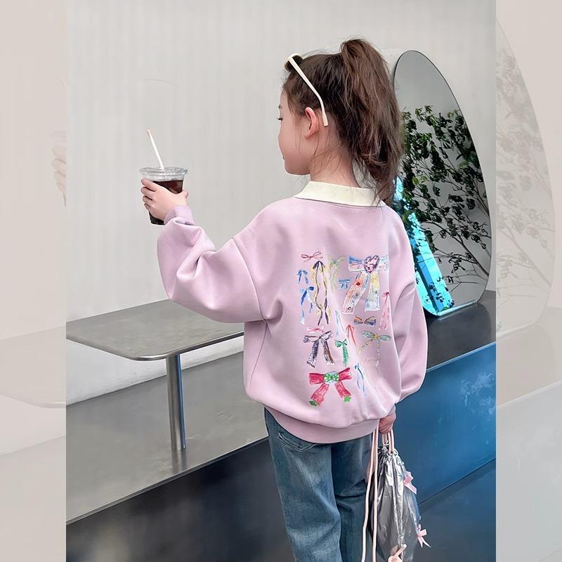 Girls Korean Collar Sweatshirt Spring Autumn Fashionable Long Sleeve Top Big Kids Chic Casual Shirt