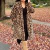Lose Leopardenmuster Kunstpelzmäntel Frauen Vintage Revers Pelze Tasche Verdicken Herbst Winter Mode Dame Mantel