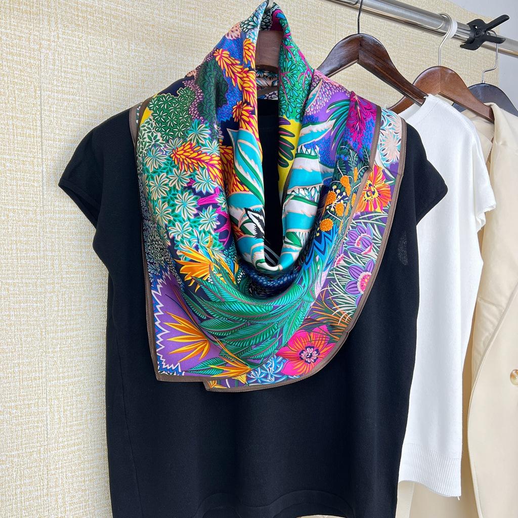 Spring And Summer Simple Silk Scarves Send Gifts Silk Silk Women'S Printed Mulberry Silk Beach Scarves Shawl Scarves