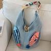Fish Hollow Out Woven Bag Magnetic Buckle Tassels Beach Handbag Cotton Crochet Shoulder Bag  Beach