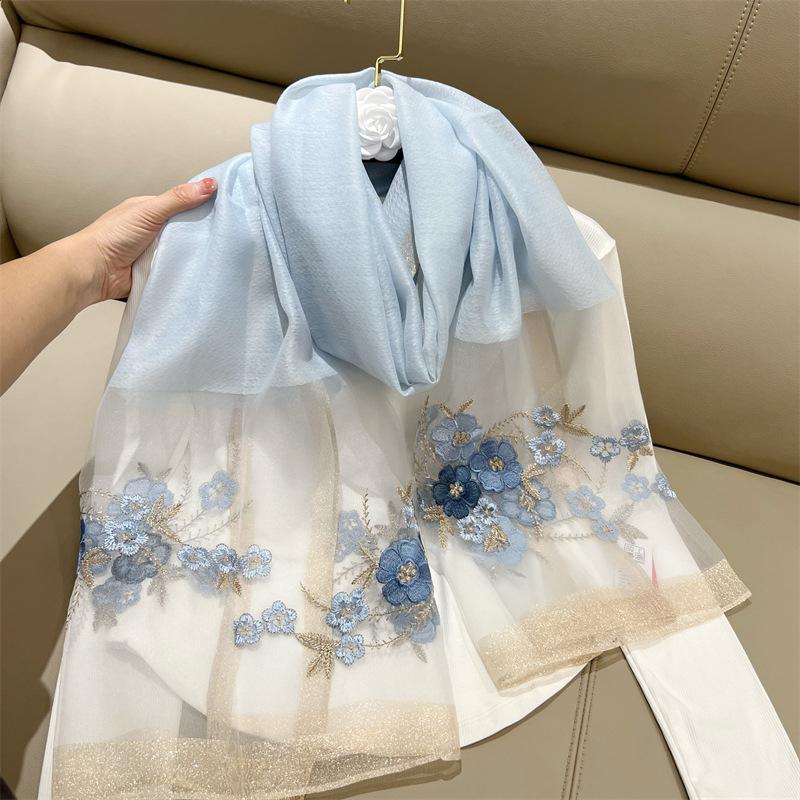 

Guofeng Begonia Flower Silk Blended Imitation Mulberry Silk Scarf Women S Fashion Versatile Korean Version Live Stream Scarf 180cm аква голубой