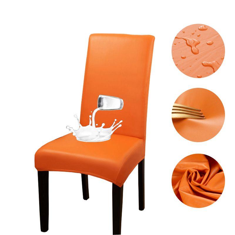 

PU Leather Waterproof Chair Cover Elastic Disposable Fabric Dining One-Piece Chair Cover Hotel Seat Back Stool Cover Neutral Orange