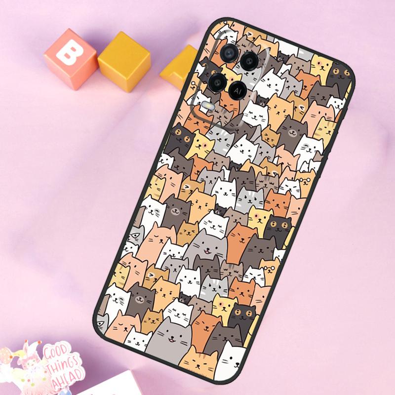 Cute Cartoon Cat Case For Oppo A17 A57 A16 A76 A96 A60 A40 A80 A18 A38 A58 A78 A98 A15 A54 A74 A94 A6 A5 Pro
