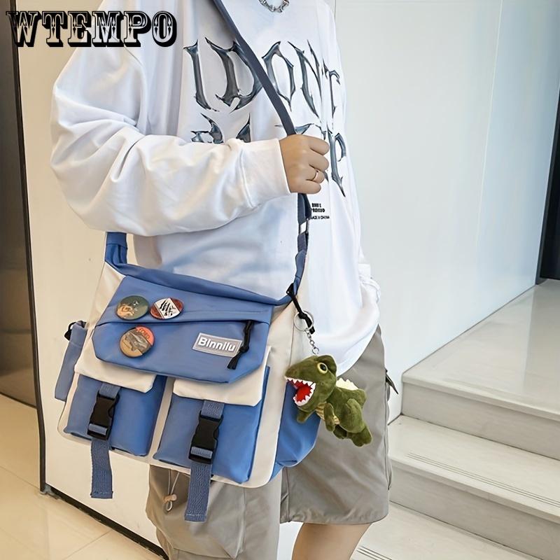 Casual Crossbody Bag, Large Capacity Nylon Shoulder Bag With Adjustable Strap For Outdoor, Trendy Streetwear Style Messenger Bag