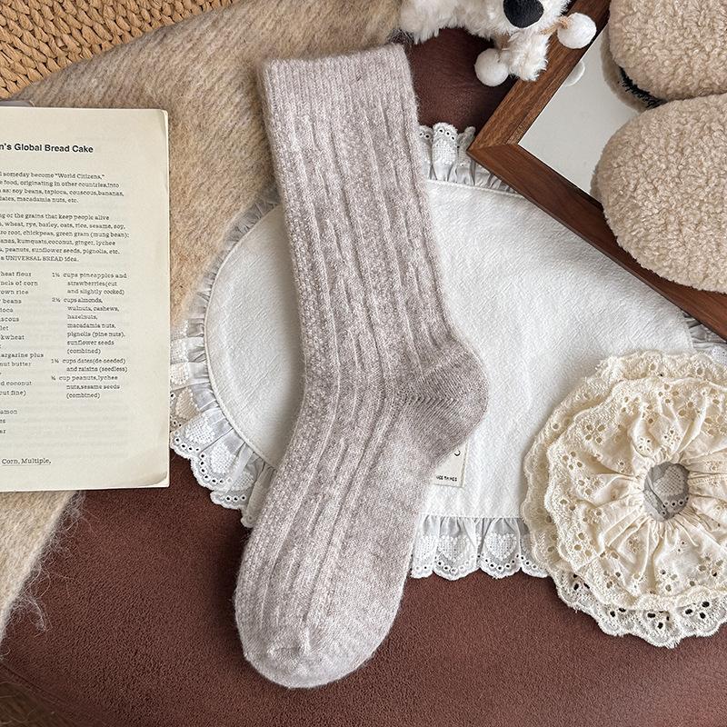 Wool Socks Children'S Medium Tube Socks Season Warm Solid Color Boneless Confinement Socks Fleece Thickened Cashmere Stacking Socks Women
