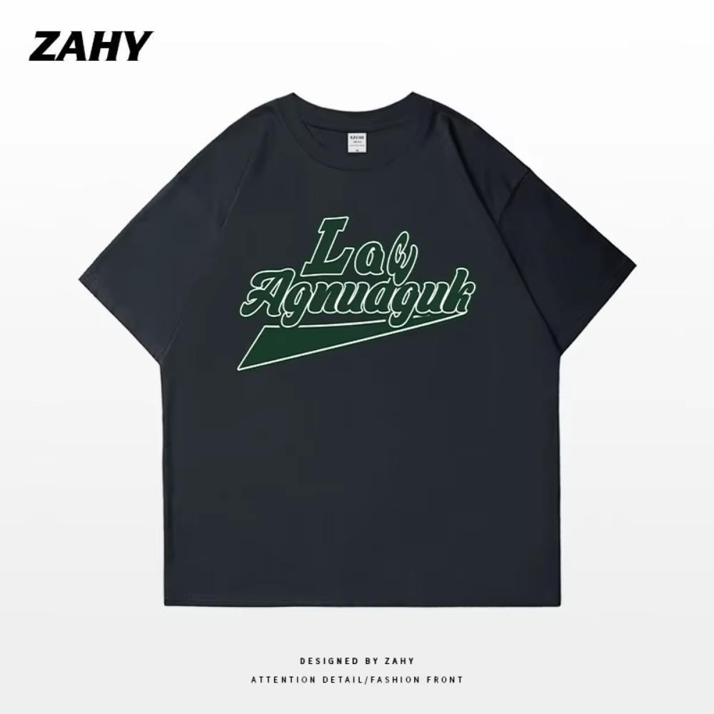 Summer Fashion Heavyweight Retro Men's English Letters 100% Cotton Printed Round Neck High-quality Casual Fitness Street T-shirt