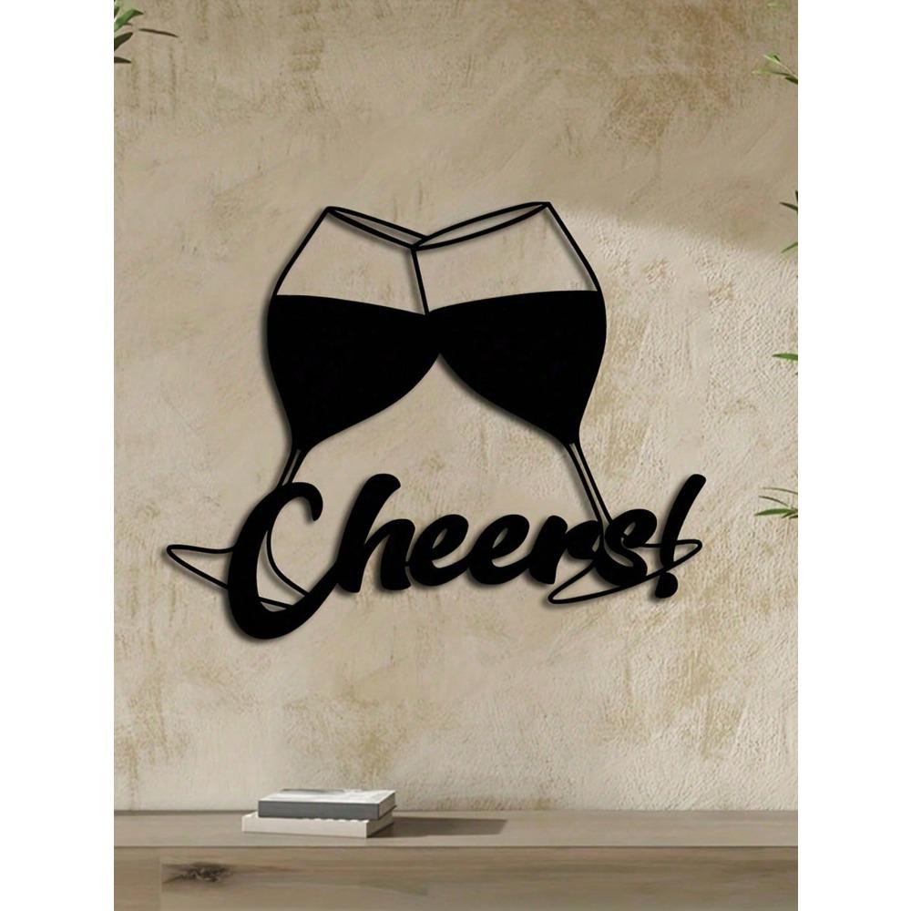 Modern Metal 'Cheers' Wine Wall Art - Wine Glass Design For Kitchen/Bar Decor