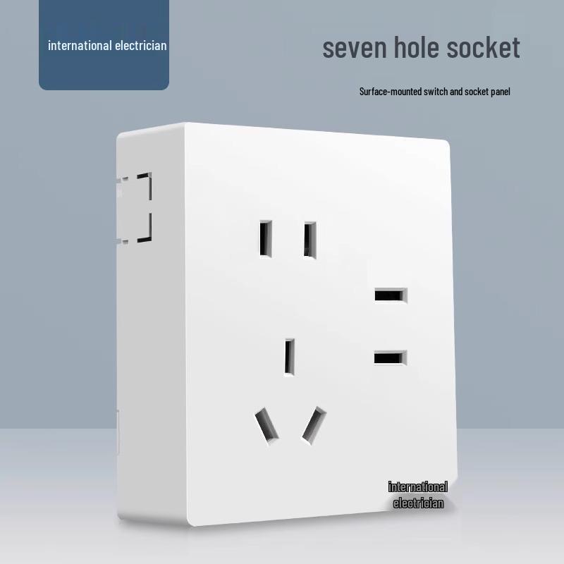 86 Type Double Gang Double Throw Wall Switch & Socket Panel with Exposed Wiring & Five Holes