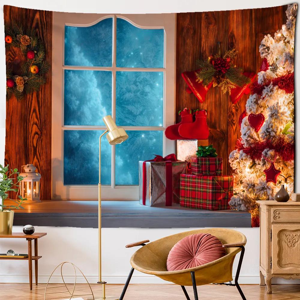 Christmas Tapestry Christmas Tree Holiday Home Living Room Bedroom Wall Hanging Decoration Festive Background Cloth Tapestry