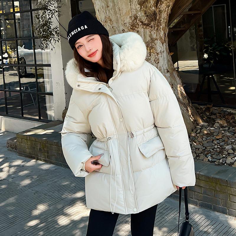 Waist Down Cotton Clothes Women's Long Thickened Warm Big Fur Neck Cotton-padded Clothes Jacket Tide
