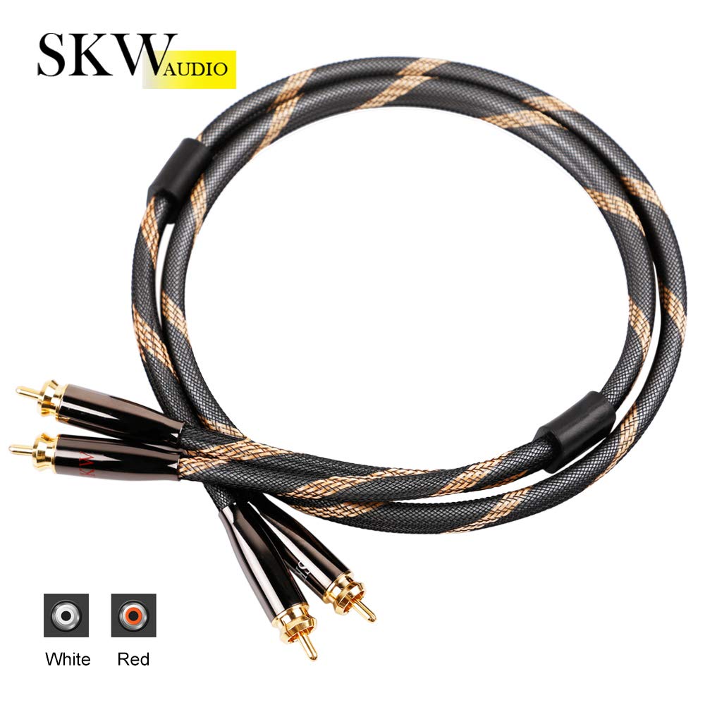 SKW RCA Audio Cable 5M Male To Male 2RCA To 2RCA Gold Plated Connectors 99.99% OCC Single Crystal Copper Double Shielded for Amp CD Player Car Audio