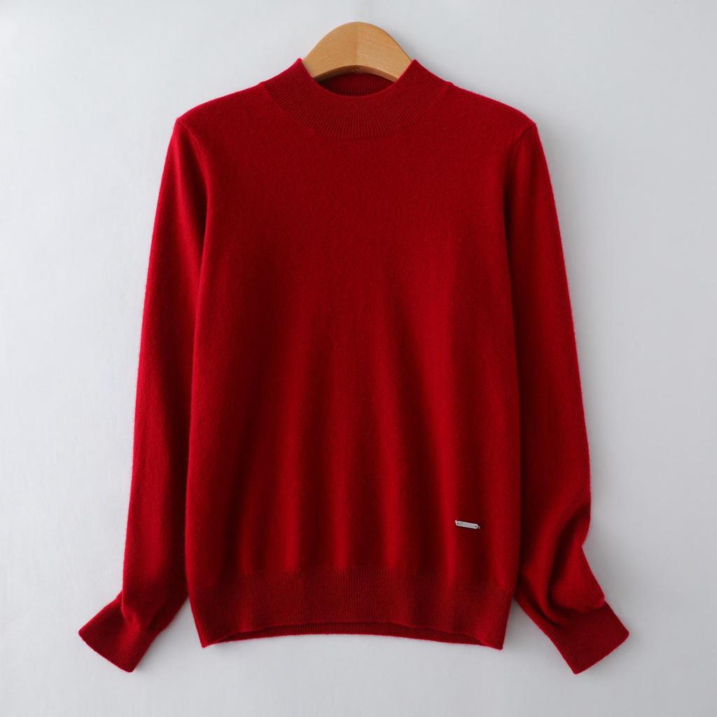 Autumn/Winter Women's Pure Cashmere Semi-High Neck Loose Knitted Sweater Pullover.