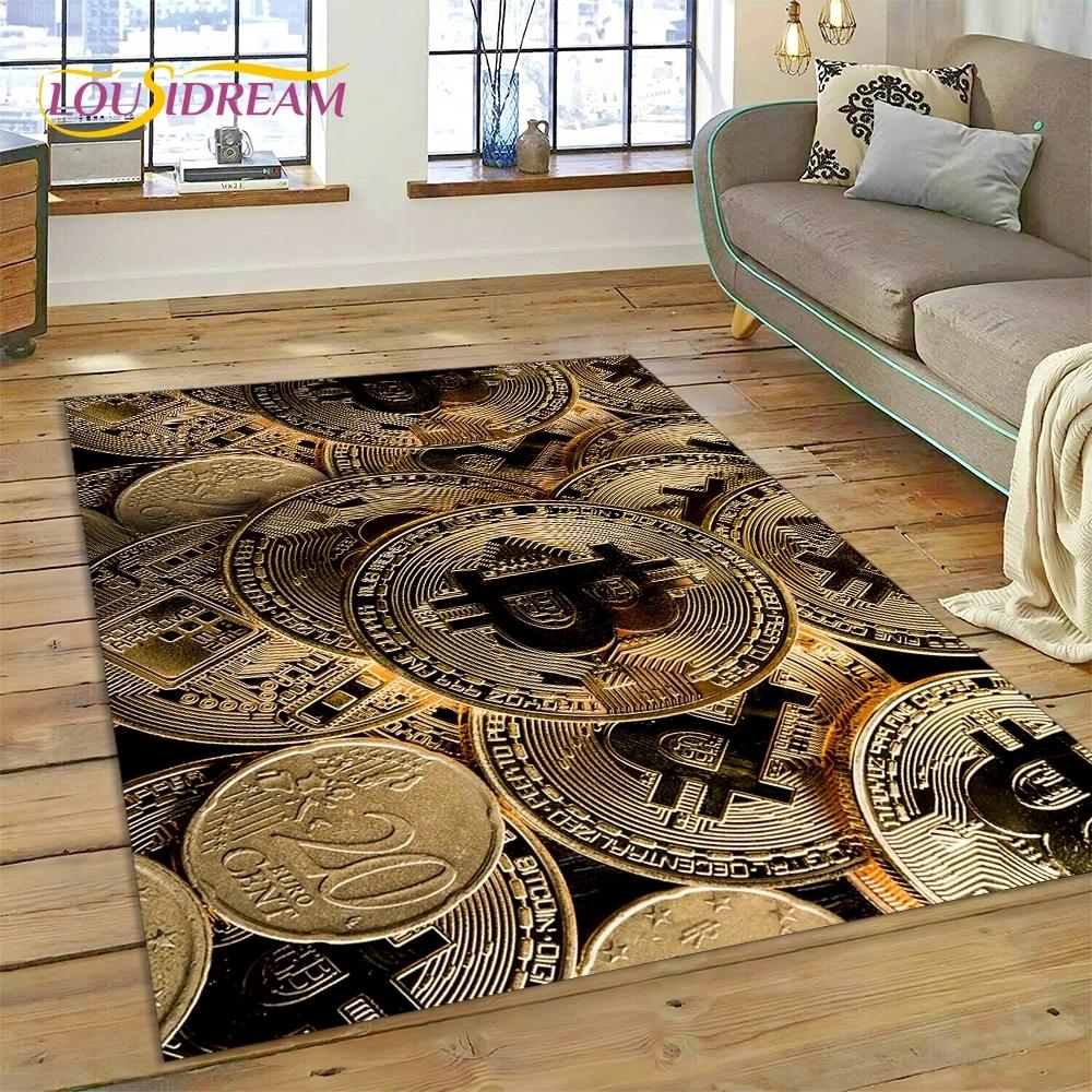 Bitcoin 3D Virtual Currency NFT Area Rug Carpet for Bedroom Living Room Home Sofa Decoration,Children Game Large Decor Floor Mat