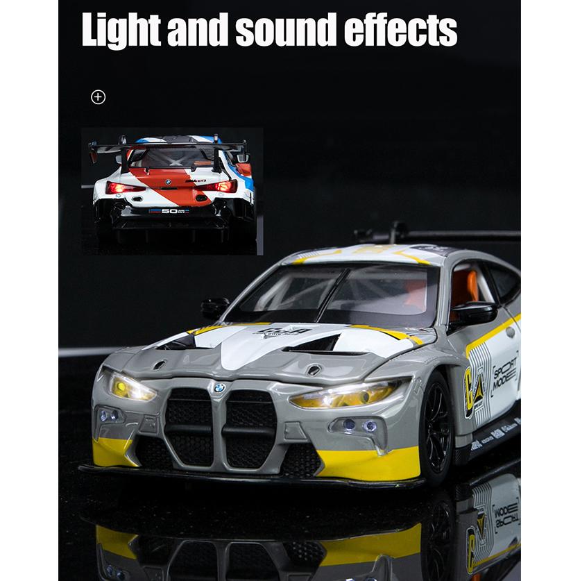 1/24 Scale M4 Alloy Model Car for Kids, Diecast Metal, Racing Car Toy, Sound Light, Boy Gift Collection