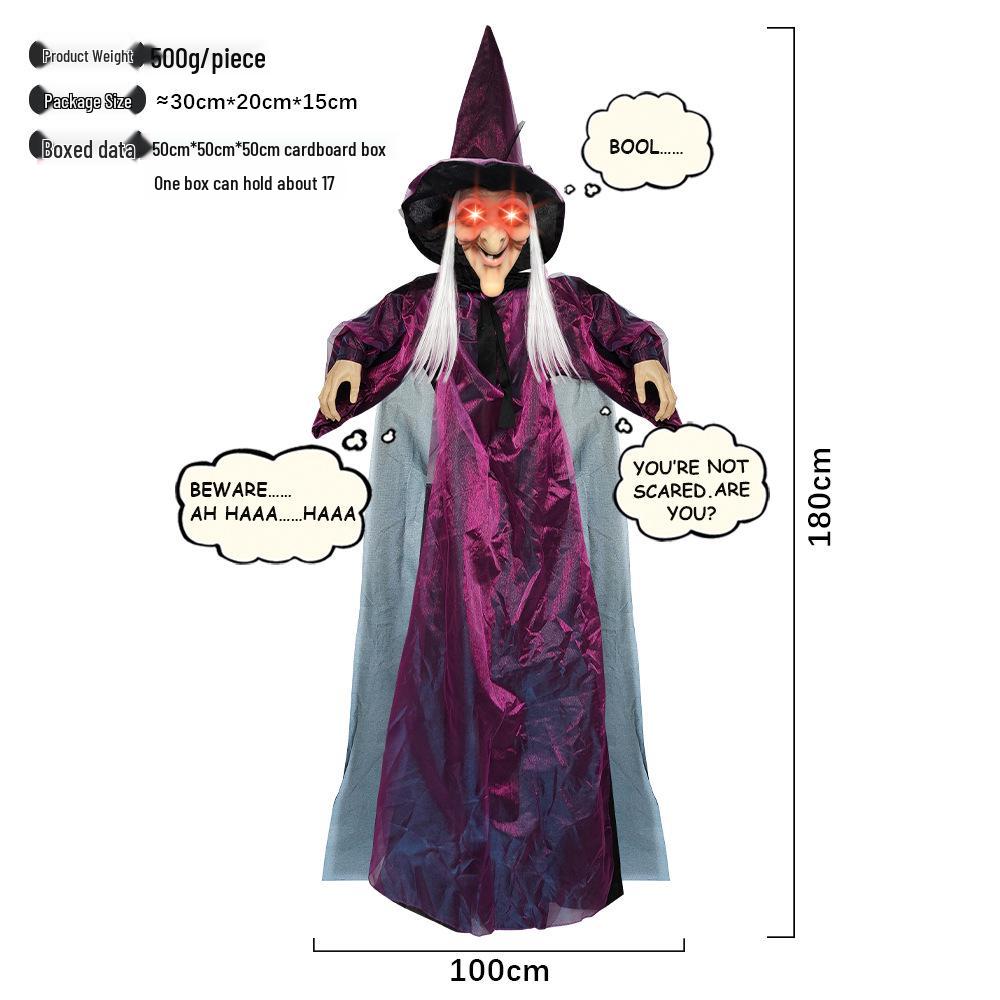 Фиолетовый светящийся подвесной аксессуар на Хэллоуин - Кричащая ведьма с голосовой активацией