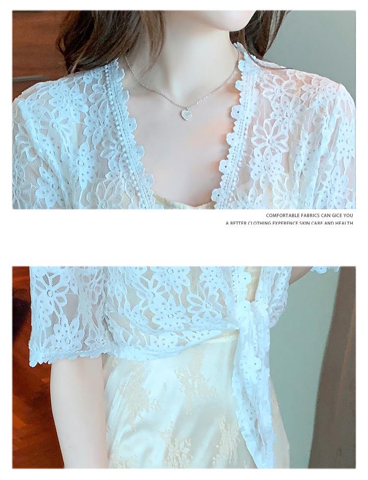 Women's Summer Lace Chiffon Shawl Cardigan - Lightweight Mid-Sleeve Top for Sun Protection