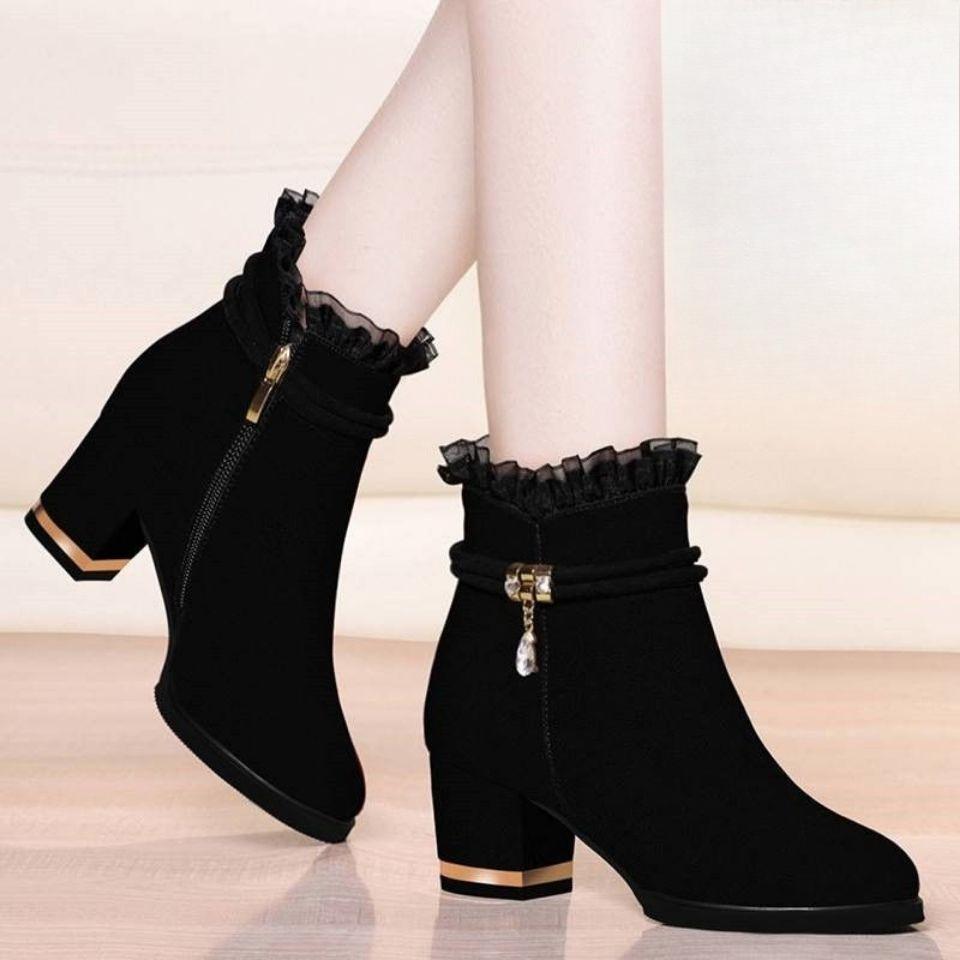 Fashion Plain Ankle Boots for Women Lace Splicing Suede Woman Short Shoes On Promotion Sale Goth Fashion 2025 Booties High Quality Offer