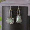 Retro Trapezoidal Turquoise Jadeite Earrings, Stylish Asymmetrical Earrings for Women