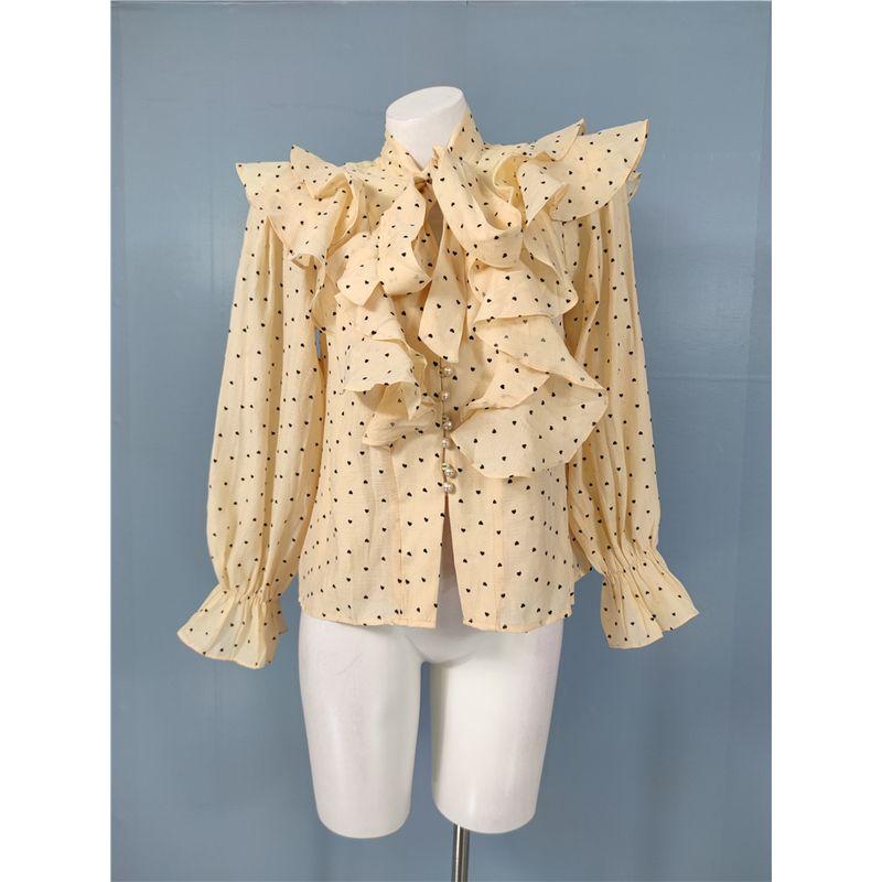 

Заказ внешней торговли Французский стиль Ретро стиль Платье Стиль Волан Леди Темперамент Моложе Лепестки Длинный рукав Бант Топ Рубашки Khaki L