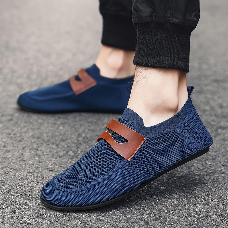 YRZL Round Toe Flat Shoes Solid Color Men Slip on Shoes Casual Breathable Comfortable Mens Mesh Loafer Shoes Outdoor Loafers Man