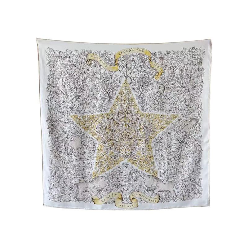 NINA SOLOR Lucky Star Flower Vine Silk Scarf