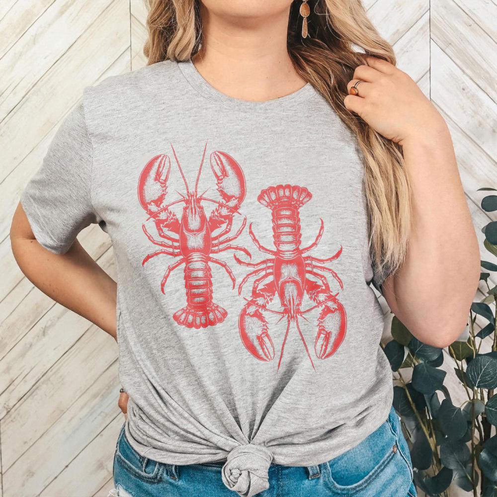 Lobster Print Vintage Tshirt Oneck Casual Fashion Summer Clothing Lobster Lover Gift Shirt Unisex Daily Life Cotton Short Sleev