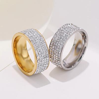 Vintage Retro Stainless Steel Ring for Women 5 Row Rhinestone Rings Fashion Engagement Wedding Jewelry Rings