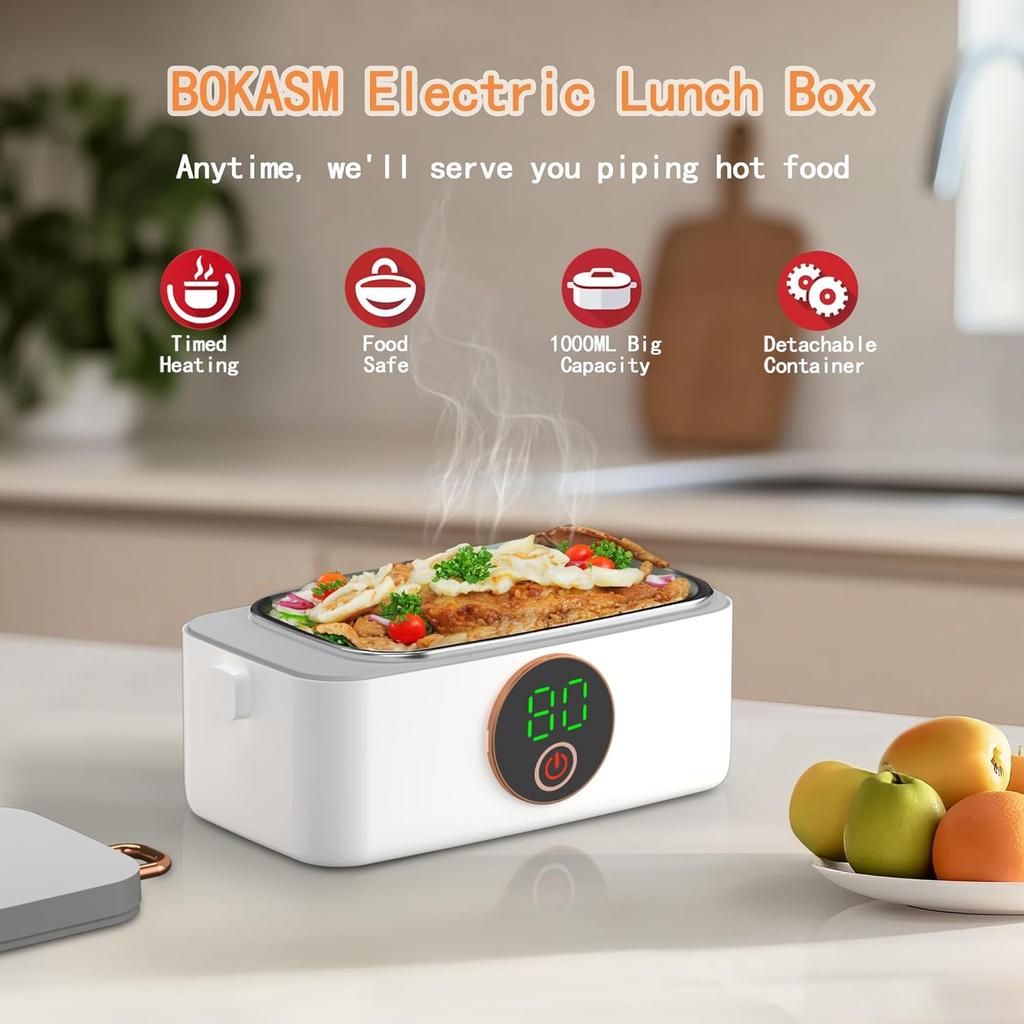 Portable Wireless Heated Lunch Box for Adults, 16000mAh Rechargeable, 1000ml, Ideal for Travel, Outdoor, Office
