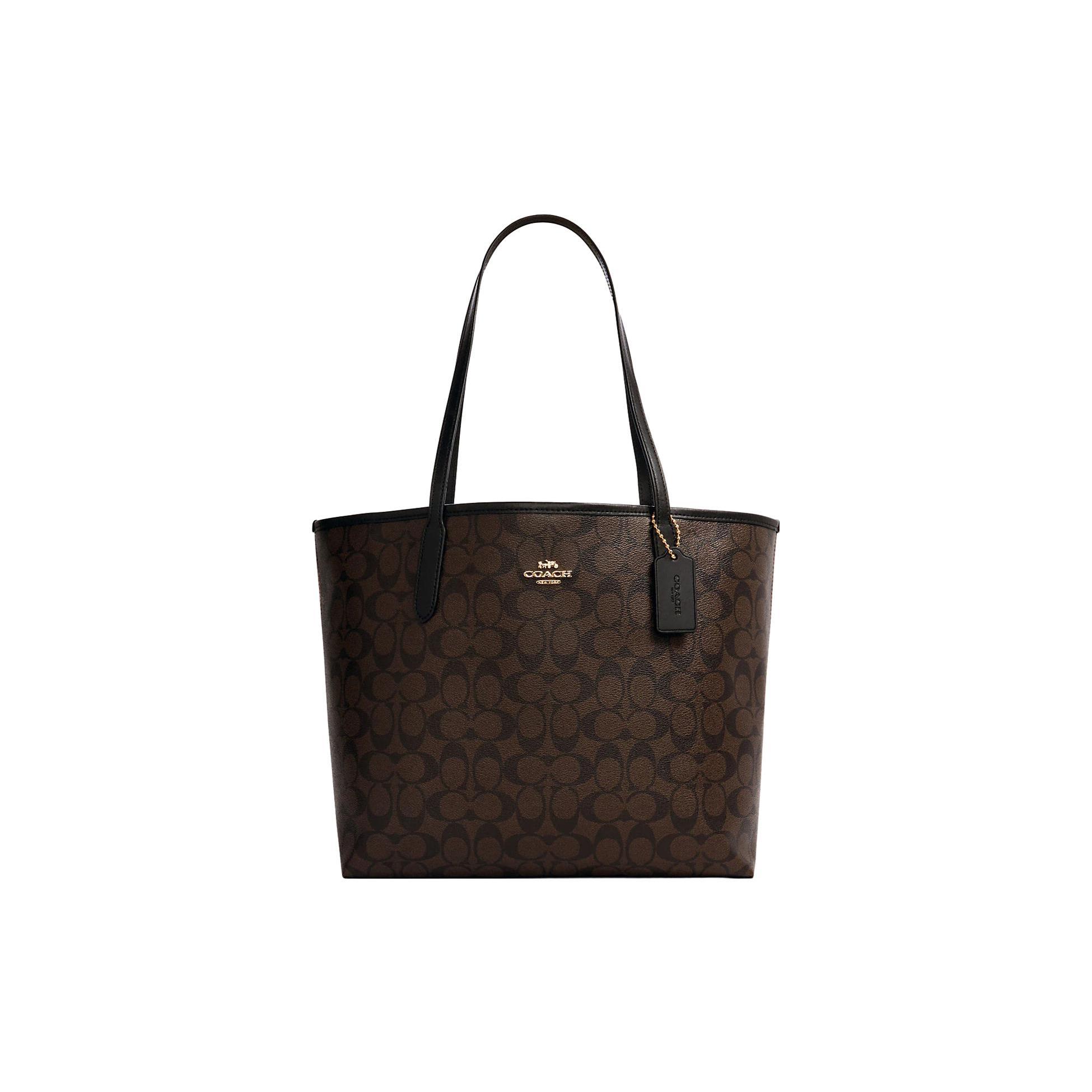 

New COACH City 33 Tote Monogram Shoulder Bag Large Canvas Brown Black Women s 5696-IMAA8 33.0*16.0*29.0CM