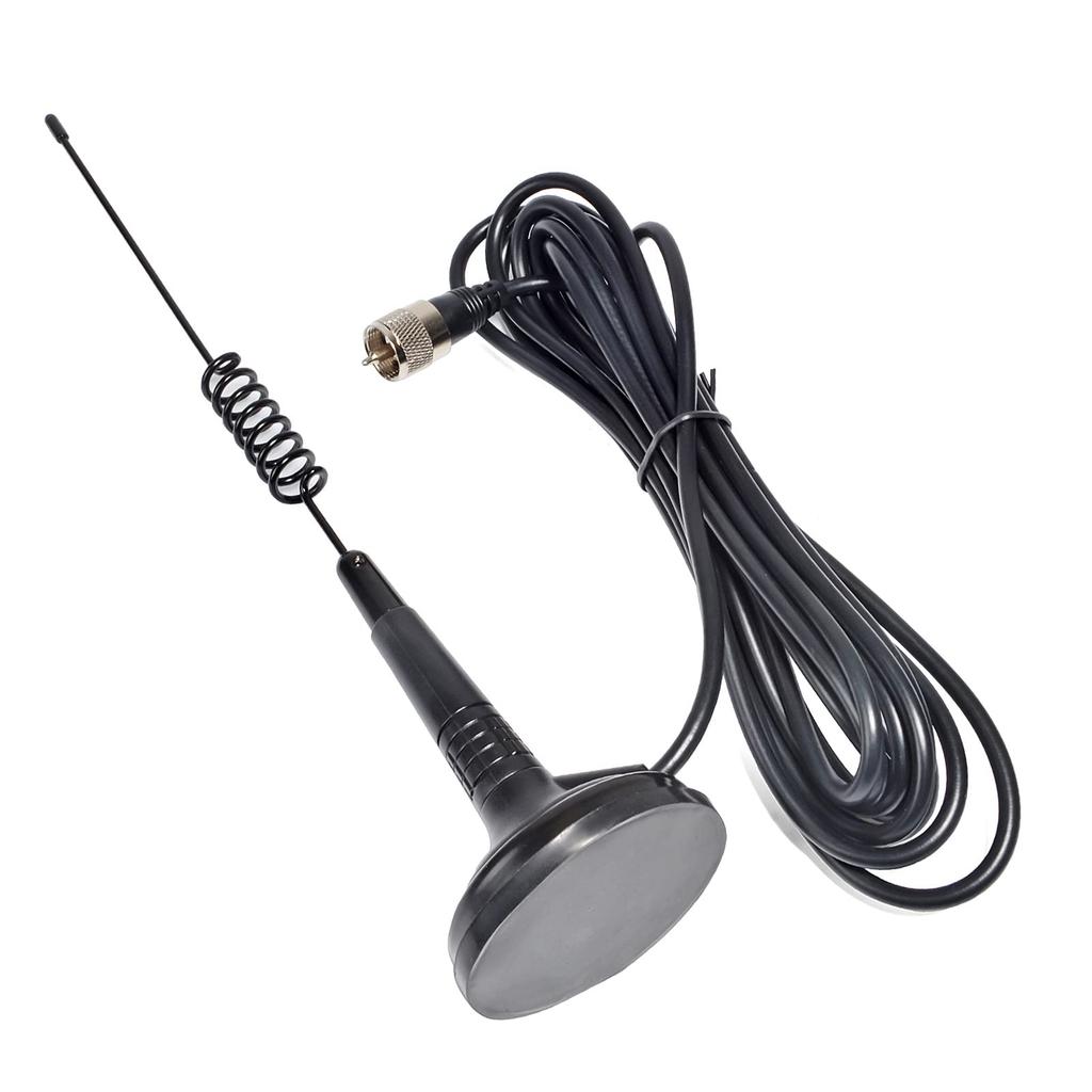 Antena de radio CB HYS con base magnética, 27 MHz, con cable coaxial de 4 m y conector tipo MP para móvil de 26 a 28 MHz.