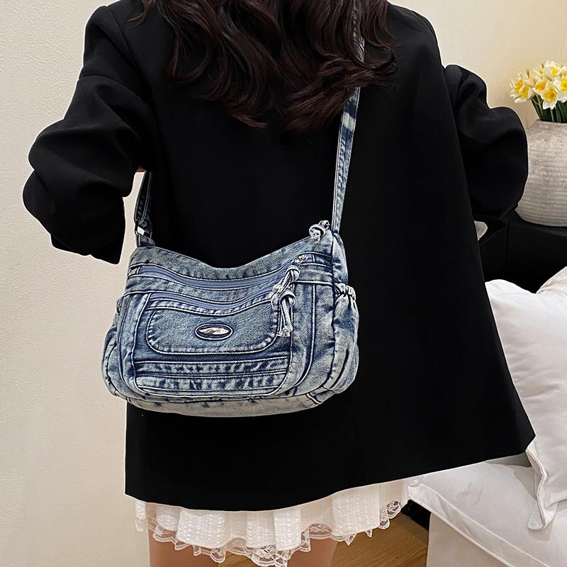 Schultertasche mit großer Kapazität Damen Denim Umhängetasche Mamatasche