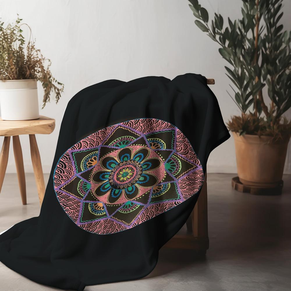 Vibrant Floral Mandala Flannel printed blanket suitable for all seasons suitable for living room office sofa and travel