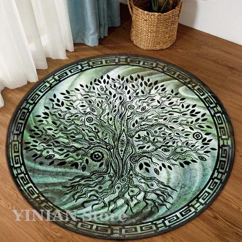 3D Viking Yggdrasil Tree of Life Area Rug Round Carpet Rugs for Living Room Bedroom Sofa Decoration Kids Play Non-slip Floor Mat