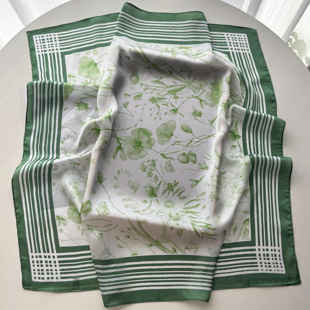 Luxury Floral Square Scarf For Women Elegant Ladies Hijab Neckerchief Shawl Soft Stain Imitation Silk Scarves For Travel Beach
