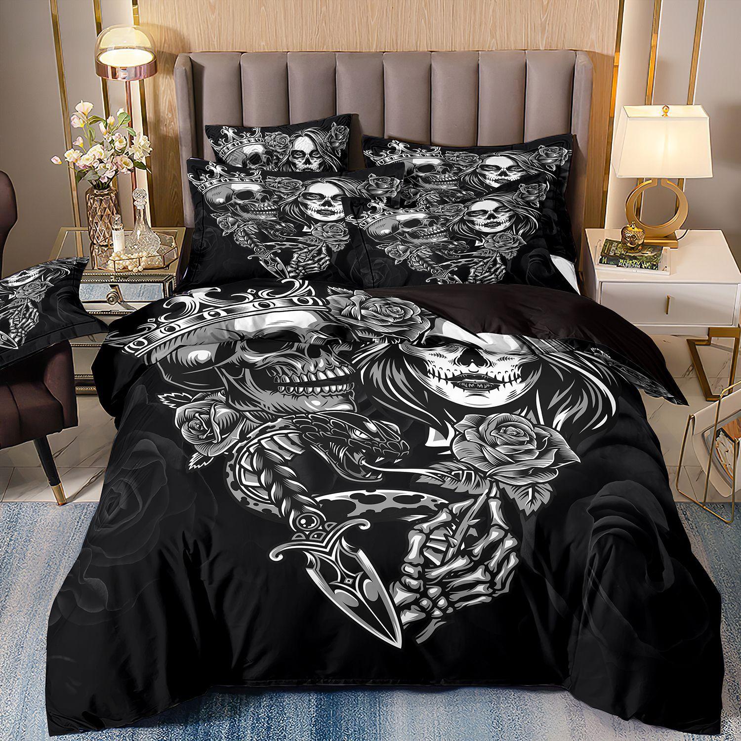 

3D Home Textile Bedding Skeleton Beautiful Woman Print Quilt Cover Bed Sheet Three-Piece Set cover 70 * 133 and 50 * 75 * 1