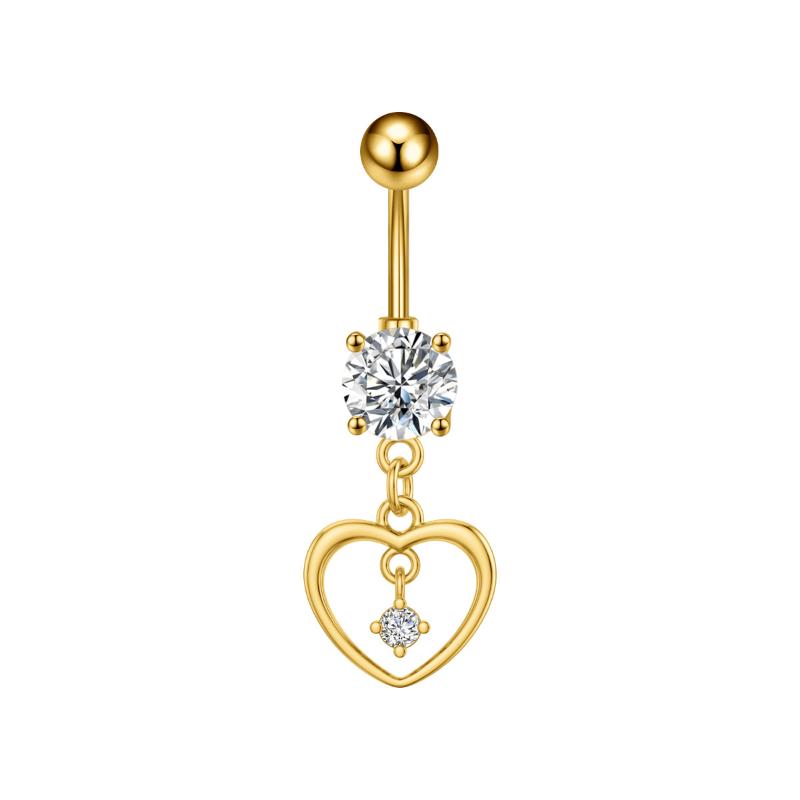 Fashion Heart Stainless Steel Belly Button Ring Shiny Zircon Dangle Navel Ring For Women Sexy Body Piercing Beach Jewelry