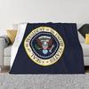 US Presidential Seal Flannel Throw Blanket, Patriotic Election Souvenir Bedding, Cozy Airplane Travel Present