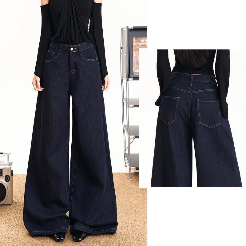 Women's American Retro High-Waist Wide-Leg Fleece-Lined Jeans