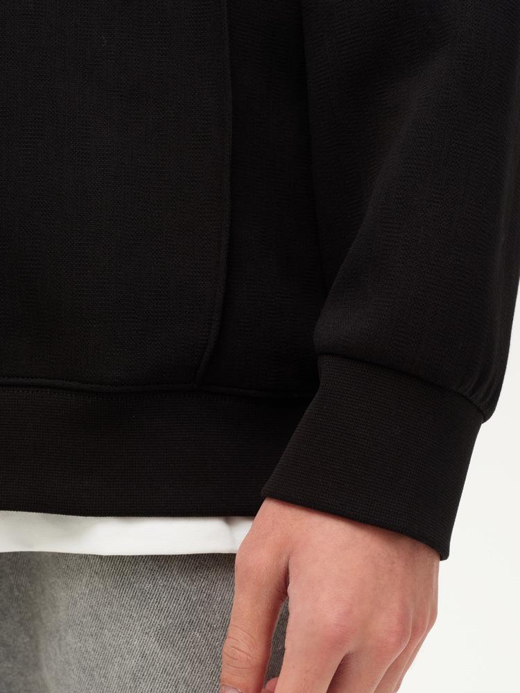 Men's Black Fleece-Lined Faux Two-Piece Round Neck Hoodie - 2025 Autumn/Winter Loose Pullover Top