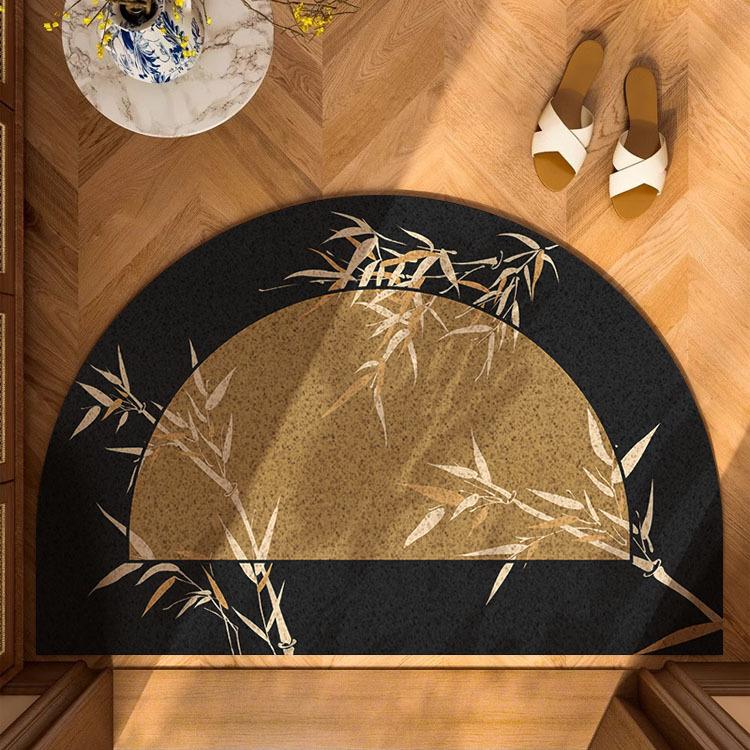 Tapis demi-rond en bambou Zen japonais, Antidérapant et Durable, Tapis semi-circulaire à l'encre pour décoration d'intérieur asiatique 50x80cm-Felt