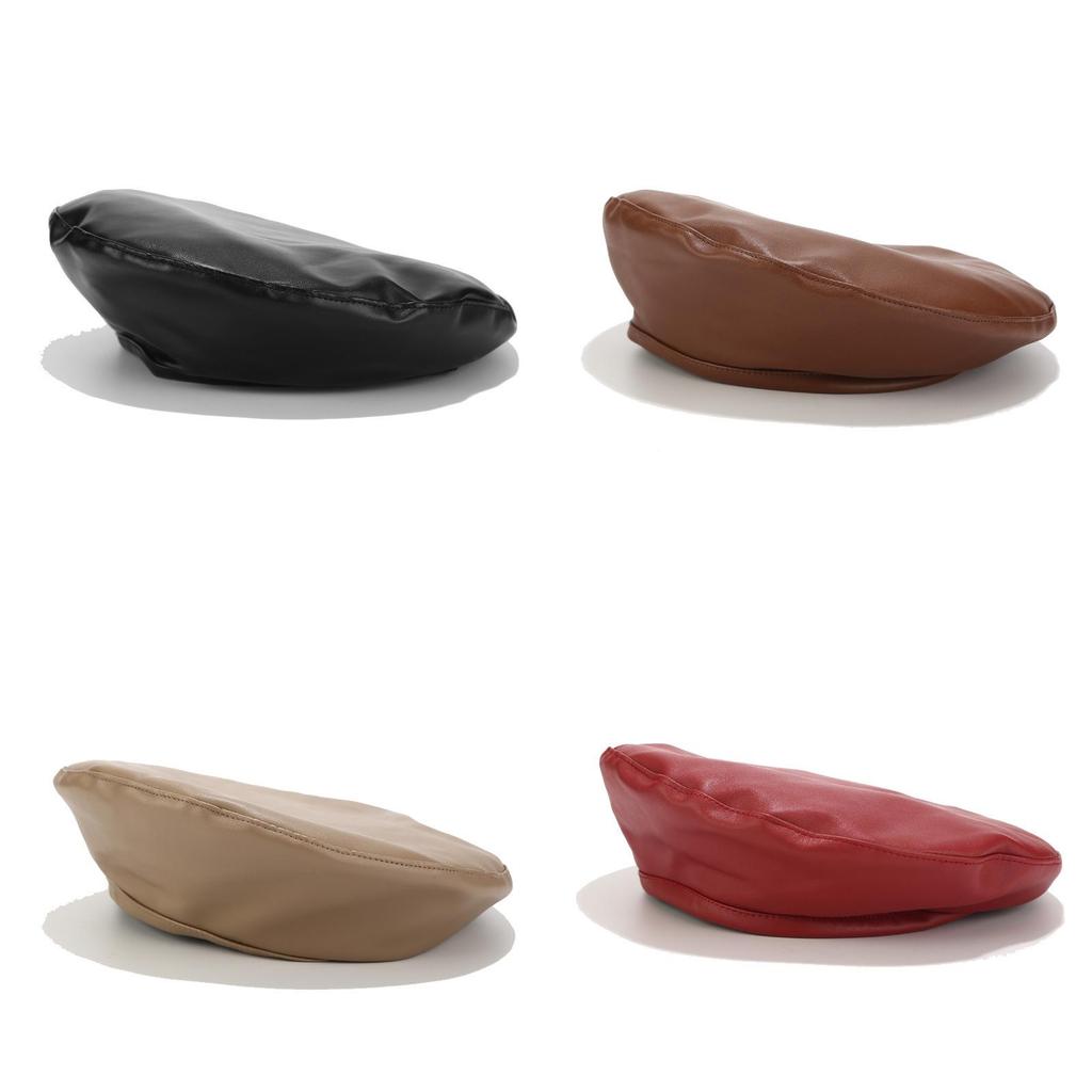 Simple Design Faux Leather Beret With Short Brim And Windproof Function For Summer Fashion