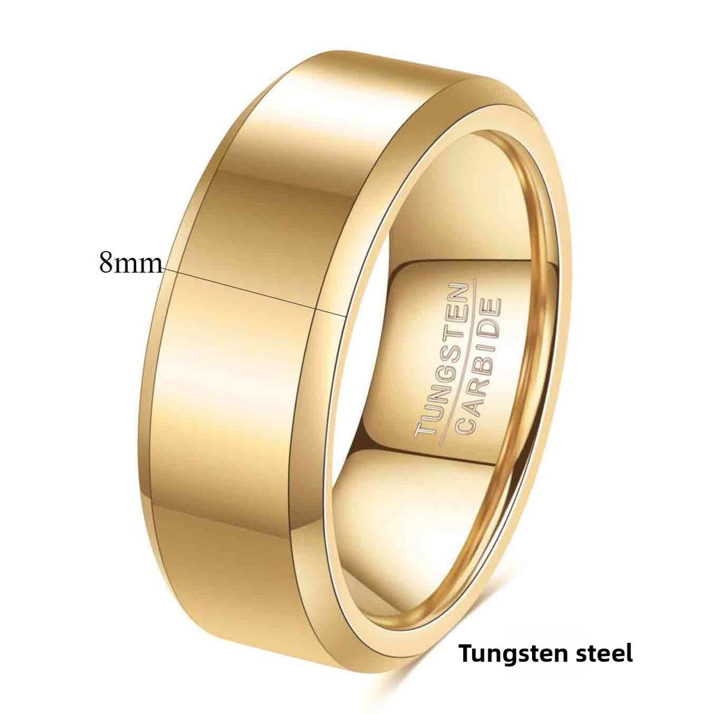 6MM 8MM Double Bevel Three Color Tungsten Steel Smooth Ring Simple Versatile Wedding Band
